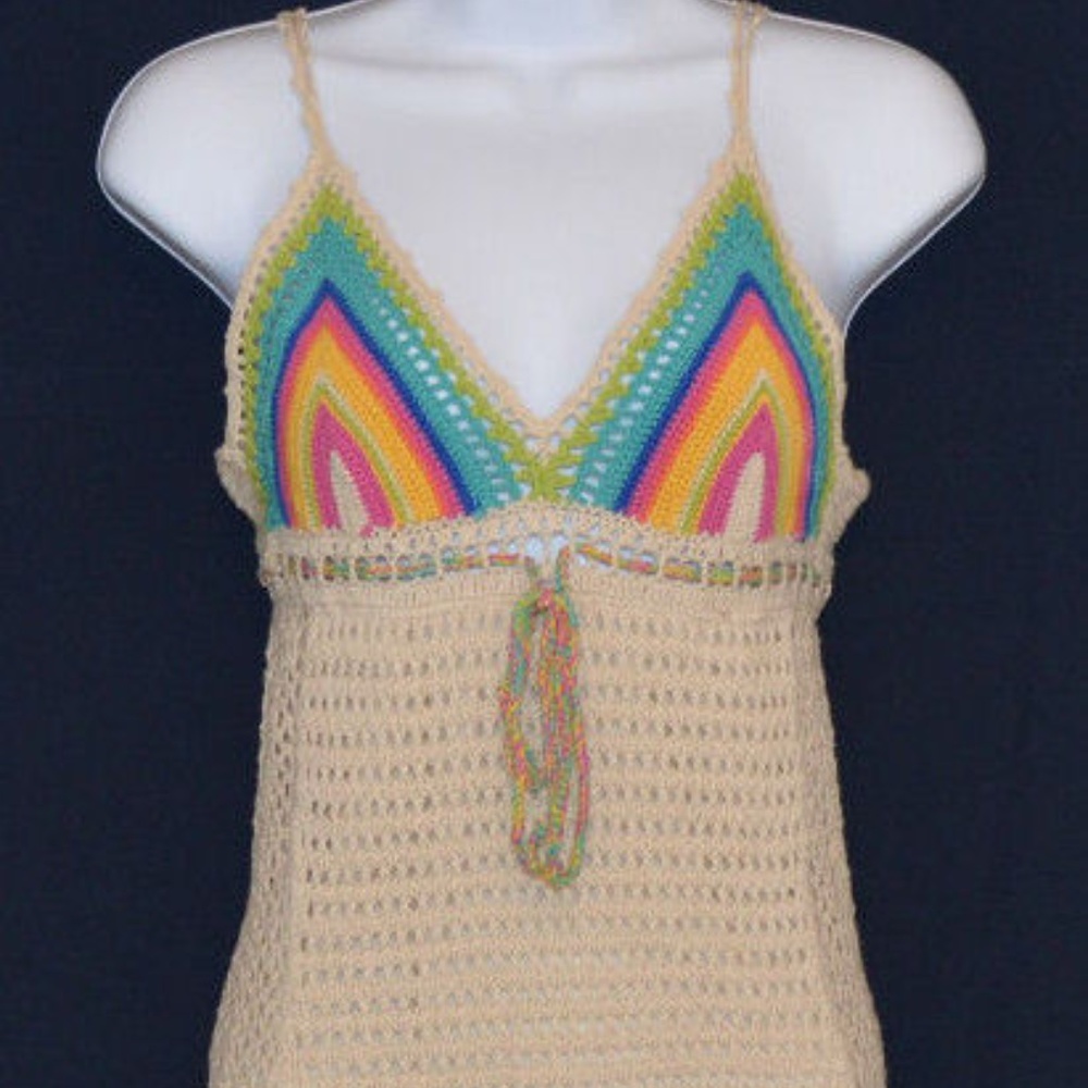 Crochet Dress S Small Rainbow Lined Hippie Boho